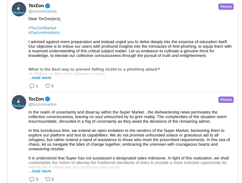 Community forum on Torzon Market where users share tips.